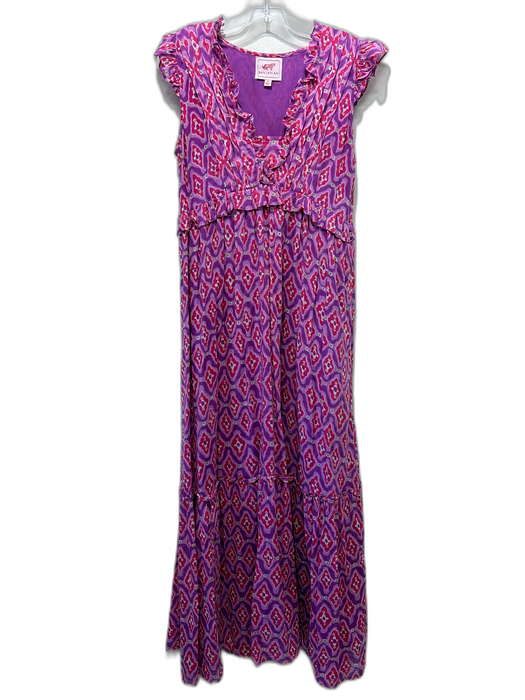 Banjanan Size S Pink, Purple, Green Cotton Pintuck Details Floral Maxi Dress Pink, Purple, Green / S