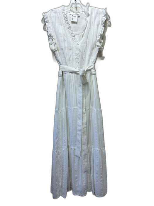 Finley Size M White Cotton Ruffle Trim Sleeveless Midi Tiered Dress White / M