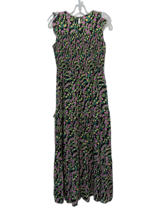 Banjanan Size S Pink, Green, Yellow, Black Cotton Round Neck Floral Maxi Dress Pink, Green, Yellow, Black / S