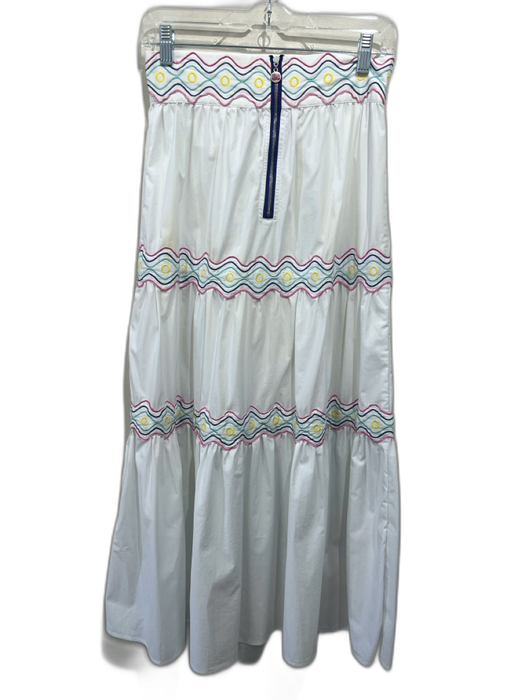 Celia B Size S White & Multi Cotton Embroidered Trim Tiered Midi Skirt Skirt White & Multi / S