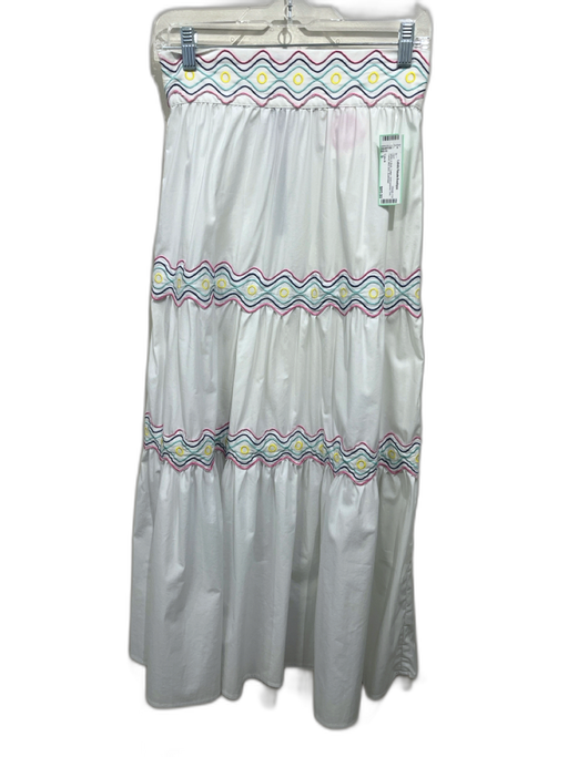 Celia B Size S White & Multi Cotton Embroidered Trim Tiered Midi Skirt Skirt White & Multi / S