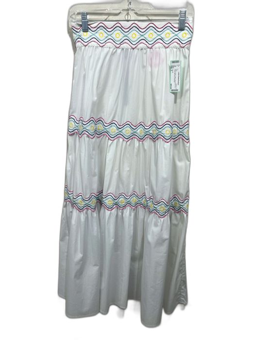 Celia B Size S White & Multi Cotton Embroidered Trim Tiered Midi Skirt Skirt White & Multi / S