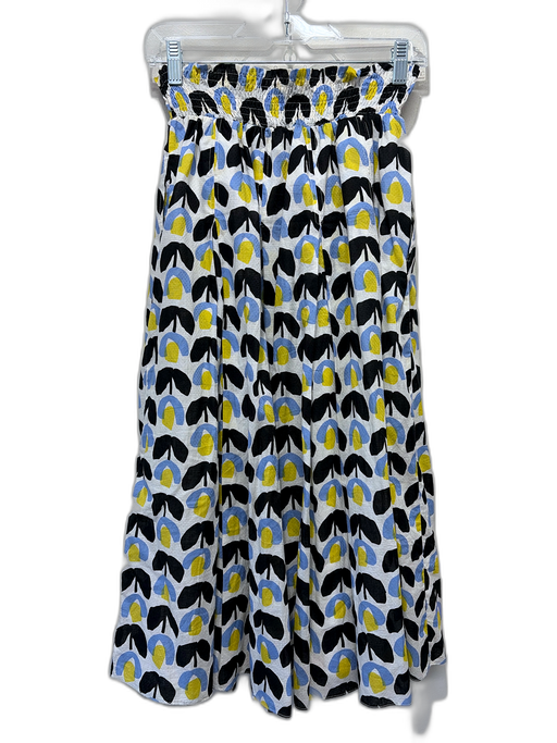 Buru Size S Blue, Yellow, Black, Cream Cotton Floral Elastic Waist Midi Skirt Blue, Yellow, Black, Cream / S