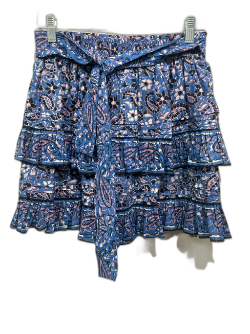 Cleobella Size S Blue, Pink, Black Cotton Sash Mini Tiered Skirt Blue, Pink, Black / S
