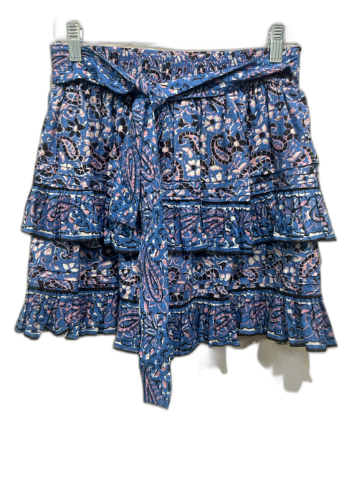 Cleobella Size S Blue, Pink, Black Cotton Sash Mini Tiered Skirt Blue, Pink, Black / S