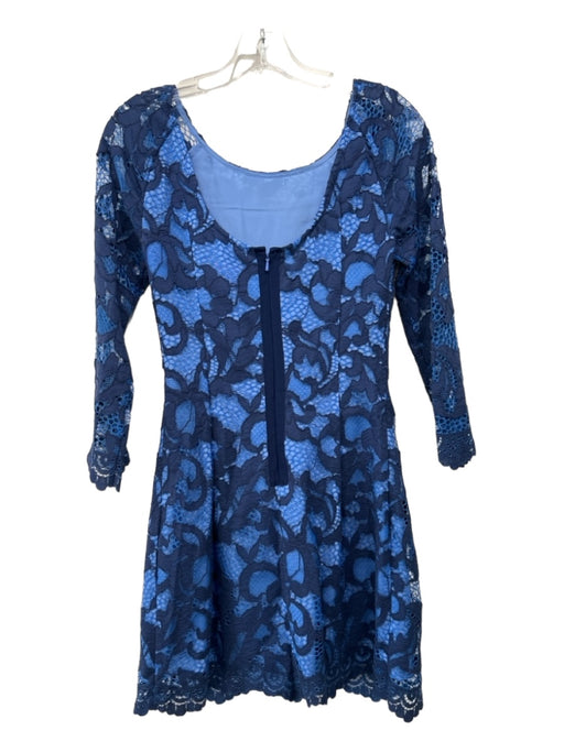 Lilly Pulitzer Size 4 Blue & Navy Cotton Blend Lace Long Sleeve Back Zip Dress Blue & Navy / 4