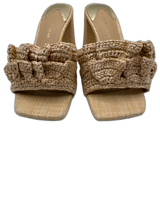 Antonio Melani Shoe Size 8M Beige Straw Ruffle Mule Block Heel Pump Sandals Beige / 8M