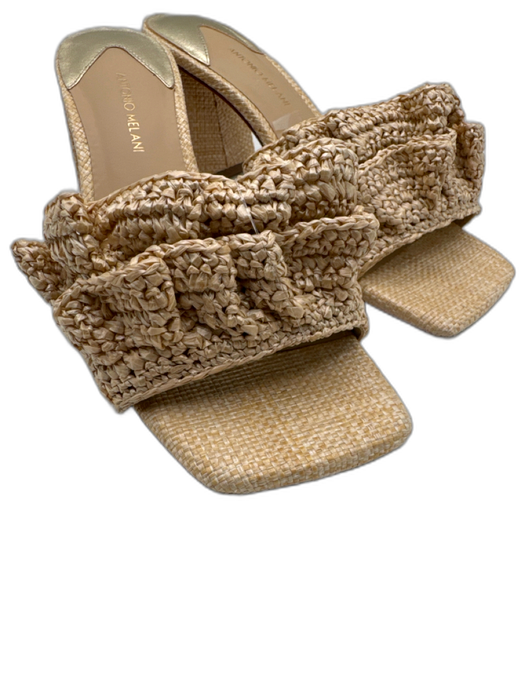 Antonio Melani Shoe Size 8M Beige Straw Ruffle Mule Block Heel Pump Sandals Beige / 8M