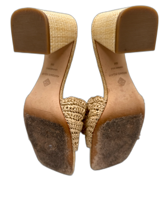 Antonio Melani Shoe Size 8M Beige Straw Ruffle Mule Block Heel Pump Sandals Beige / 8M