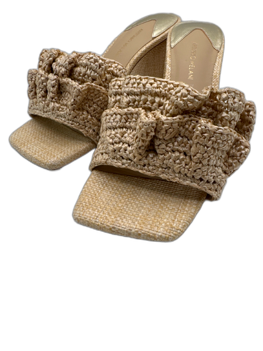 Antonio Melani Shoe Size 8M Beige Straw Ruffle Mule Block Heel Pump Sandals Beige / 8M