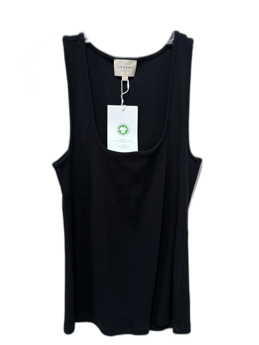Sezane Size L Black Cotton Scoop Neck Ribbed Tank Top Top Black / L