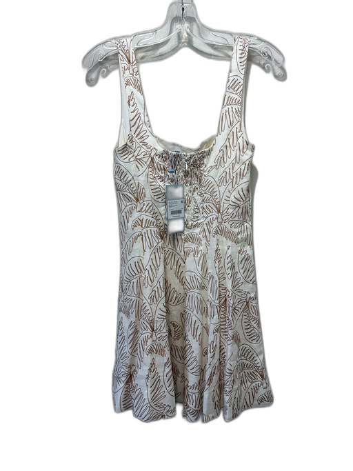 Antonio Melani Size 4 Cream & Brown Linen Square Neck Line Fauna Print Dress Cream & Brown / 4