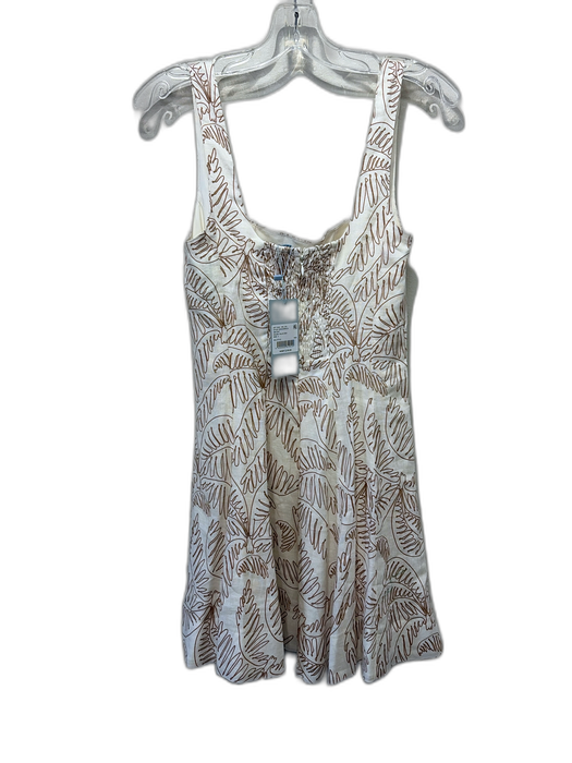 Antonio Melani Size 4 Cream & Brown Linen Square Neck Line Fauna Print Dress Cream & Brown / 4