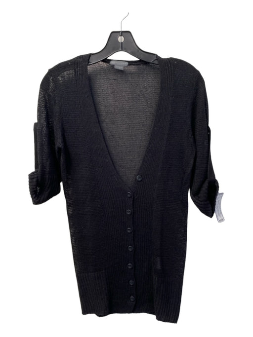 Armani Exchange Size S Black Linen Blend Button Front Half Sleeve Knit Cardigan Black / S
