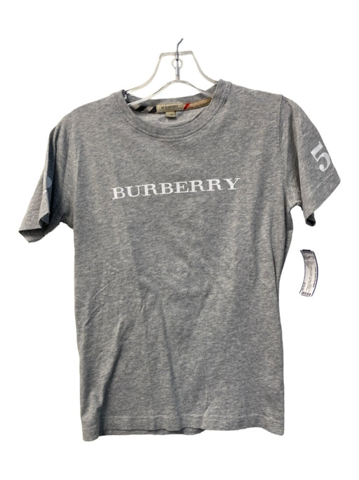 Burberry Size 14Y Gray & White Cotton Graphic Round Neck Short Sleeve Logo Top Gray & White / 14Y