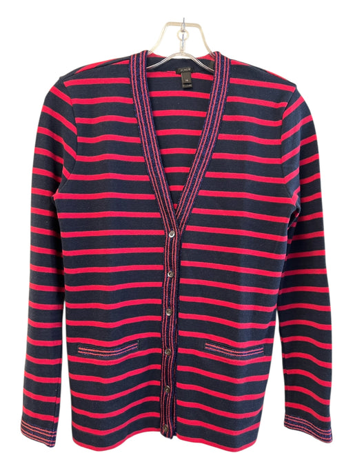 J Crew Size XS Red & Navy Cotton Blend Striped Long Sleeve V Neck Sweater Red & Navy / XS