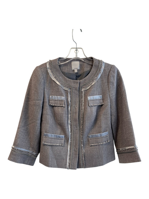 Halogen Size XS Light Gray Wool Blend Round Neck Chain Detail Short Jacket Light Gray / XS