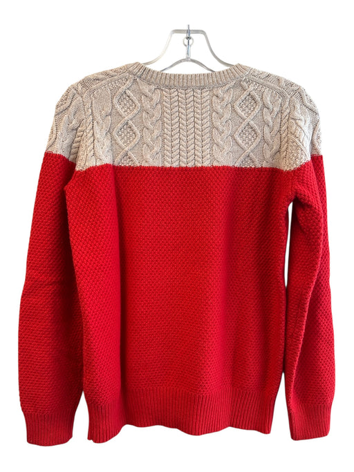 Madewell Size Small Red & Tan Cotton Blend Color Block Cable Knit Sweater Red & Tan / Small