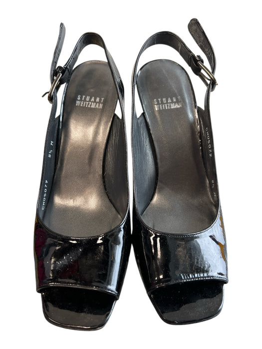 Stuart Weitzman Shoe Size 8.5 Black Patent Leather Solid Slingback Shoes Black / 8.5