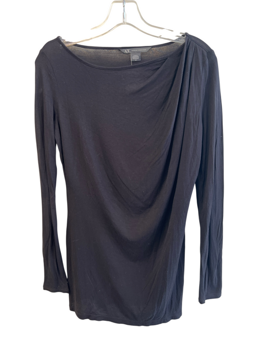 Armani Exchange Size Small Black Rayon Long Sleeve Wide Neck Top Black / Small