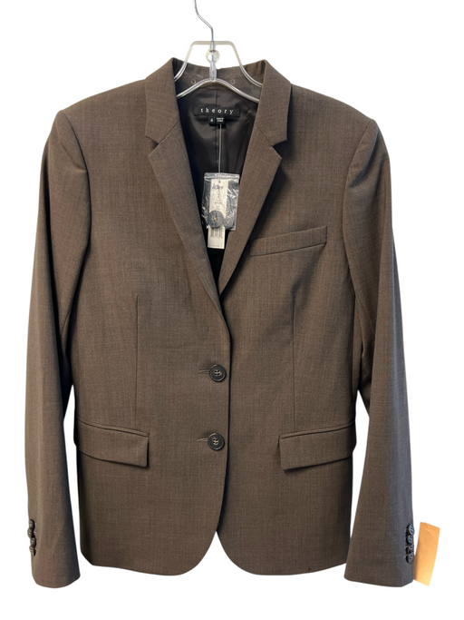 Theory Size 4 Brown Wool Blend Single Breasted Pockets Fitted Blazer Brown / 4