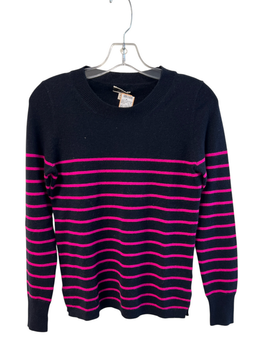 J Crew Size XS Black & Pink Cashmere Long Sleeve Crew Neck Stripes Pull Over Top Black & Pink / XS