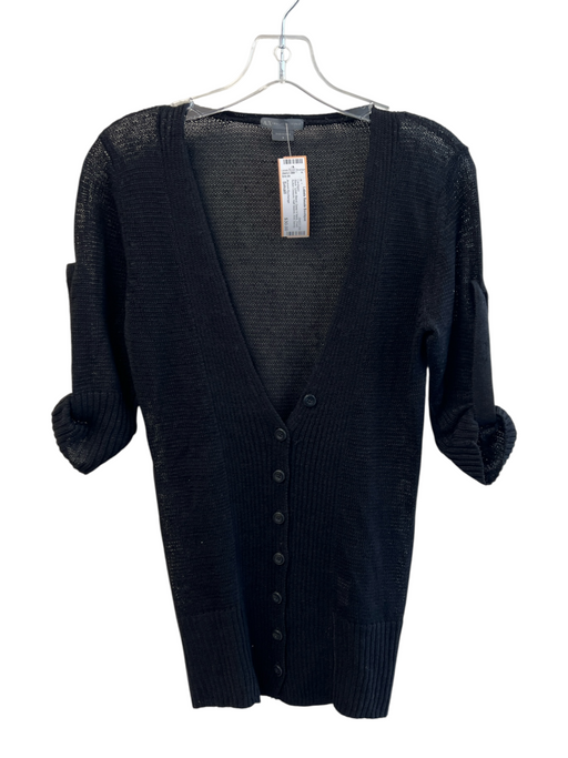 Armani Exchange Size Small Black Linen Blend Deep V Neck Half Sleeve Cardigan Black / Small