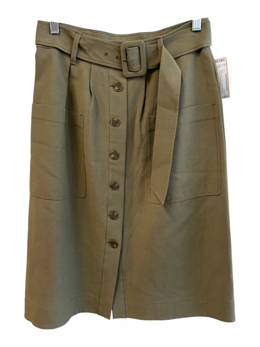 Nordstrom Size 6 Army Green Cotton Blend Belt Front Buttons Pockets Skirt Army Green / 6
