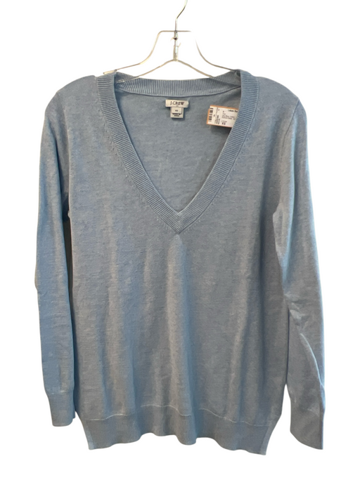 J Crew Size XS Sky Blue Cotton Long Sleeve V Neck Ribbed Detail Top Sky Blue / XS
