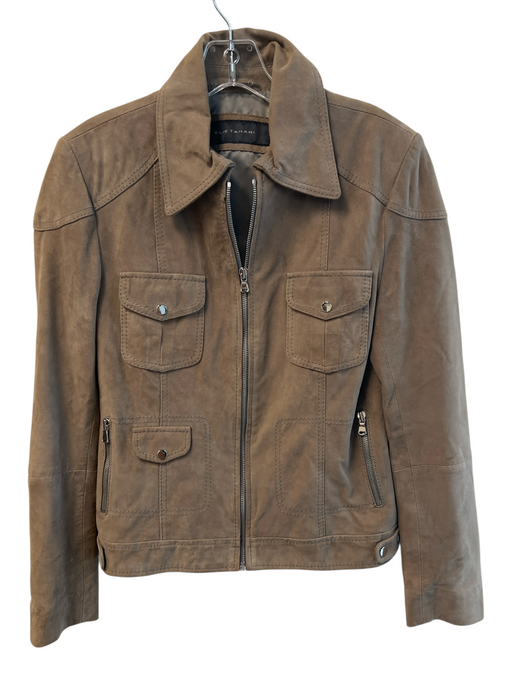Elie Tahari Size XS Brown Lamb leather Front Zip Silver Hardware Pockets Jacket Brown / XS