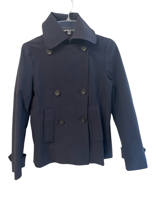 Theory Size Small Navy Blue Nylon Double Breasted Pockets Peacoat Style Jacket Navy Blue / Small