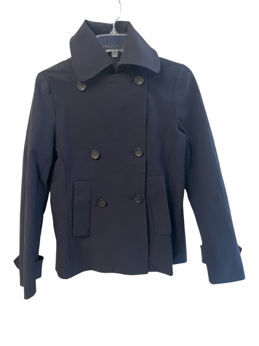 Theory Size Small Navy Blue Nylon Double Breasted Pockets Peacoat Style Jacket Navy Blue / Small