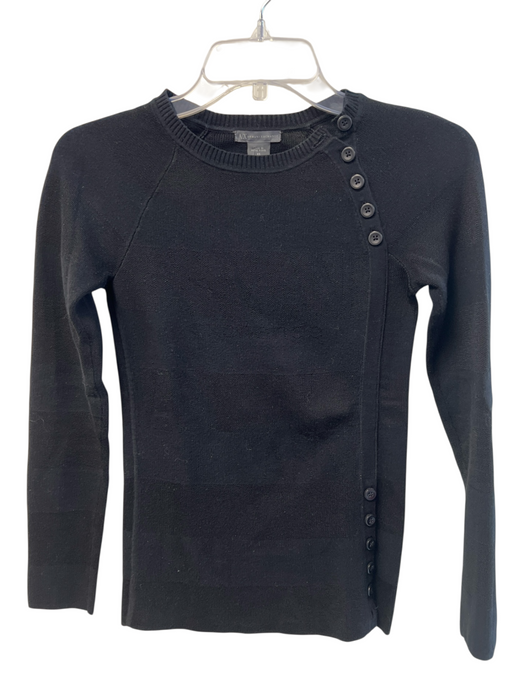 Armani Exchange Size XS Black Cotton Blend Crew Neck Shoulder buttons Top Black / XS