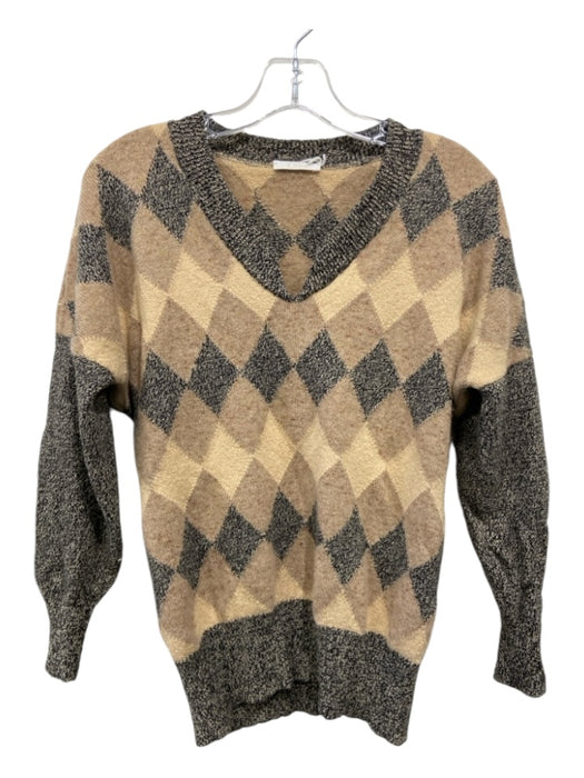 Chloe Size S Beige, Tan, Gray Wool Argyle V Neck Long Sleeve Sweater Beige, Tan, Gray / S