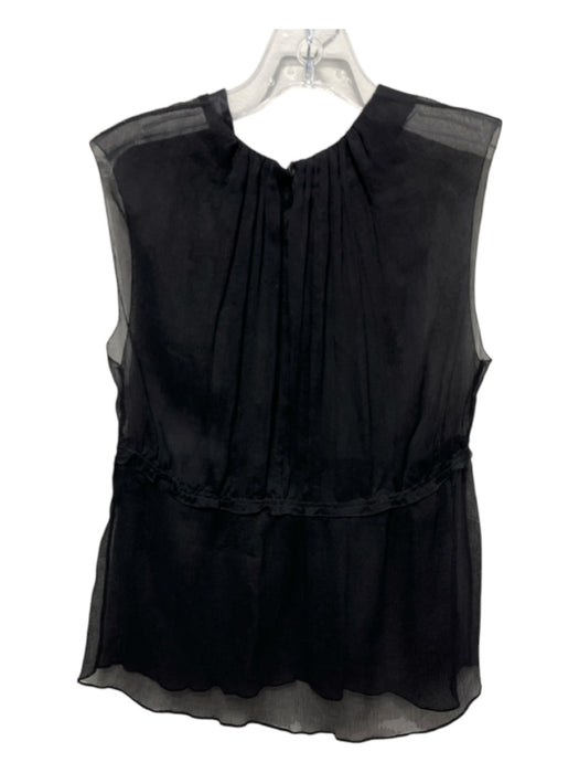 Prada Size 44 Black Silk Shear Sleeveless Back Keyhole Pleated Top Black / 44