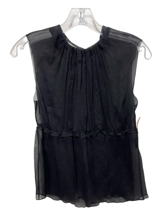 Prada Size 44 Black Silk Shear Sleeveless Back Keyhole Pleated Top Black / 44