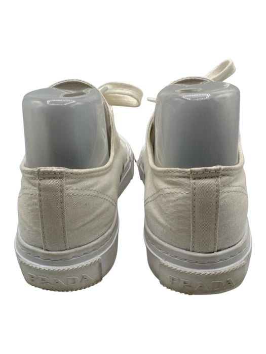 Prada Shoe Size 38.5 White Canvas round toe lace up Rubber Sole Low Top Sneakers White / 38.5