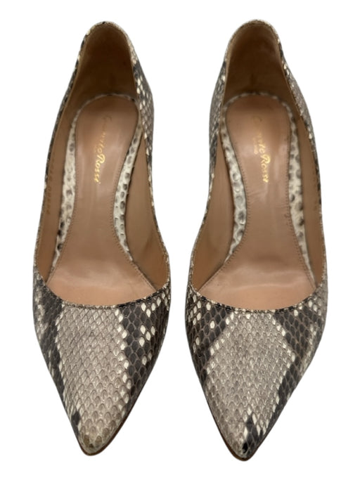 Gianvito Rossi Shoe Size 38 Gray & Cream Snakeskin Pointed Toe Leather Pumps Gray & Cream / 38