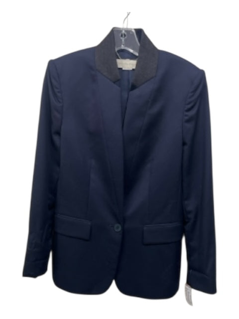 Stella McCartney Size 40 Navy Wool Blend One Button Flap Pockets Darted Dress Navy / 40