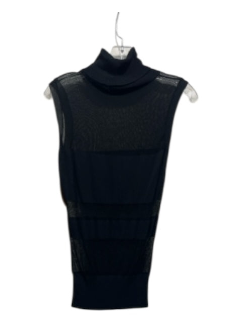 La Perla Size M Black Viscose Blend Sleeveless Ribbed Detail Sheer Top Black / M