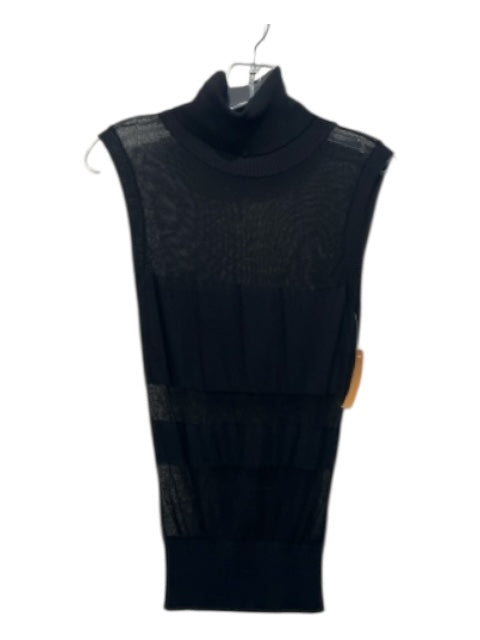 La Perla Size M Black Viscose Blend Sleeveless Ribbed Detail Sheer Top Black / M