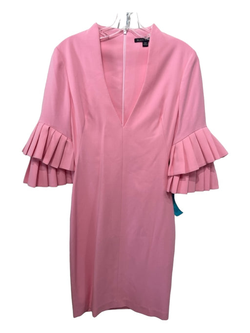 Black Halo Size 2 Pink V Neck Flutter Sleeve Sheath Back Zip Dress Pink / 2