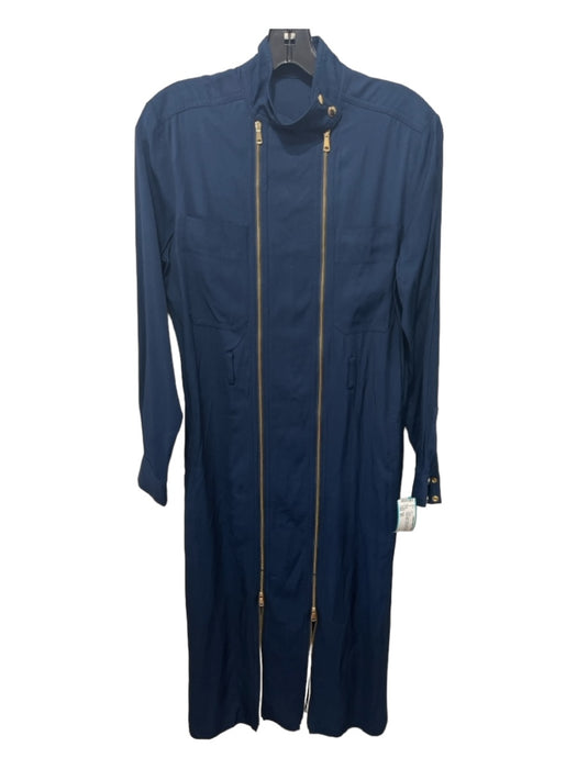 Reiss Size XS navy & gold Viscose Blend Double Zip Snap Neck Long Sleeve Dress navy & gold / XS