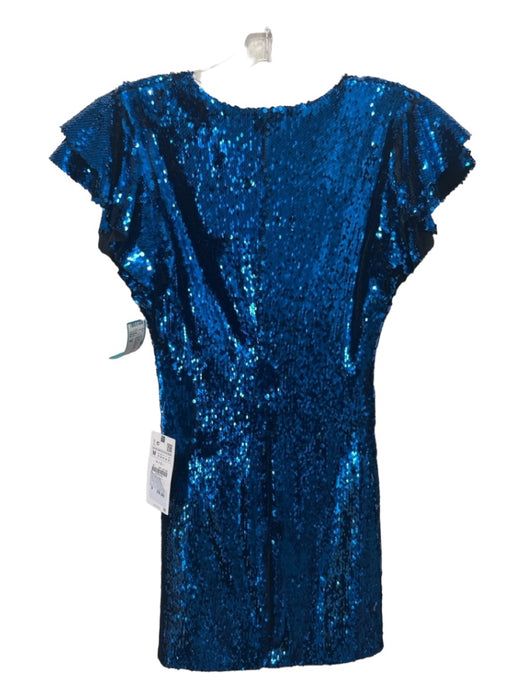 Zara Size M Blue & Black Polyester All Over Sequins V Neck Cap Sleeve Mini Dress Blue & Black / M