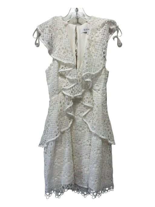 Elliatt Size S White Polyester Eyelet Overlay V Neck Ruffle Cap Sleeve Dress White / S