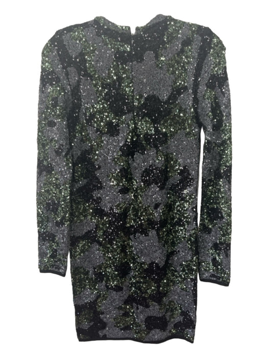 Zara Size S Green & Black Viscose All Over Sequins Camo Long Sleeve Fitted Dress Green & Black / S