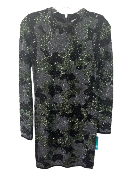 Zara Size S Green & Black Viscose All Over Sequins Camo Long Sleeve Fitted Dress Green & Black / S