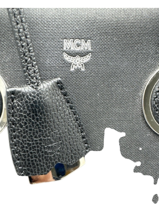 MCM Black & White Leather & Canvas Handbag Striped silver hardware Bag Black & White / S