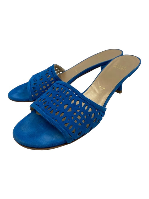 Stuart Weitzman Shoe Size 8.5 Blue Suede Open Toe & Heel Kitten Heel Mules Blue / 8.5