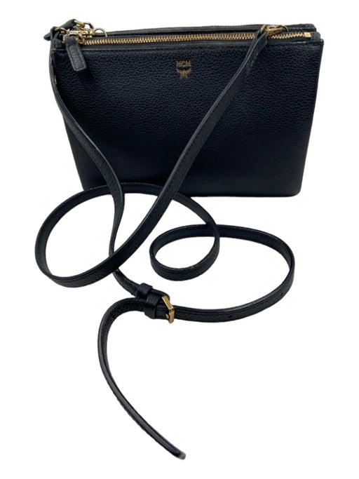 MCM Black Leather Suede Interior Crossbody Double pockets Gold Hardware Bag Black / Small